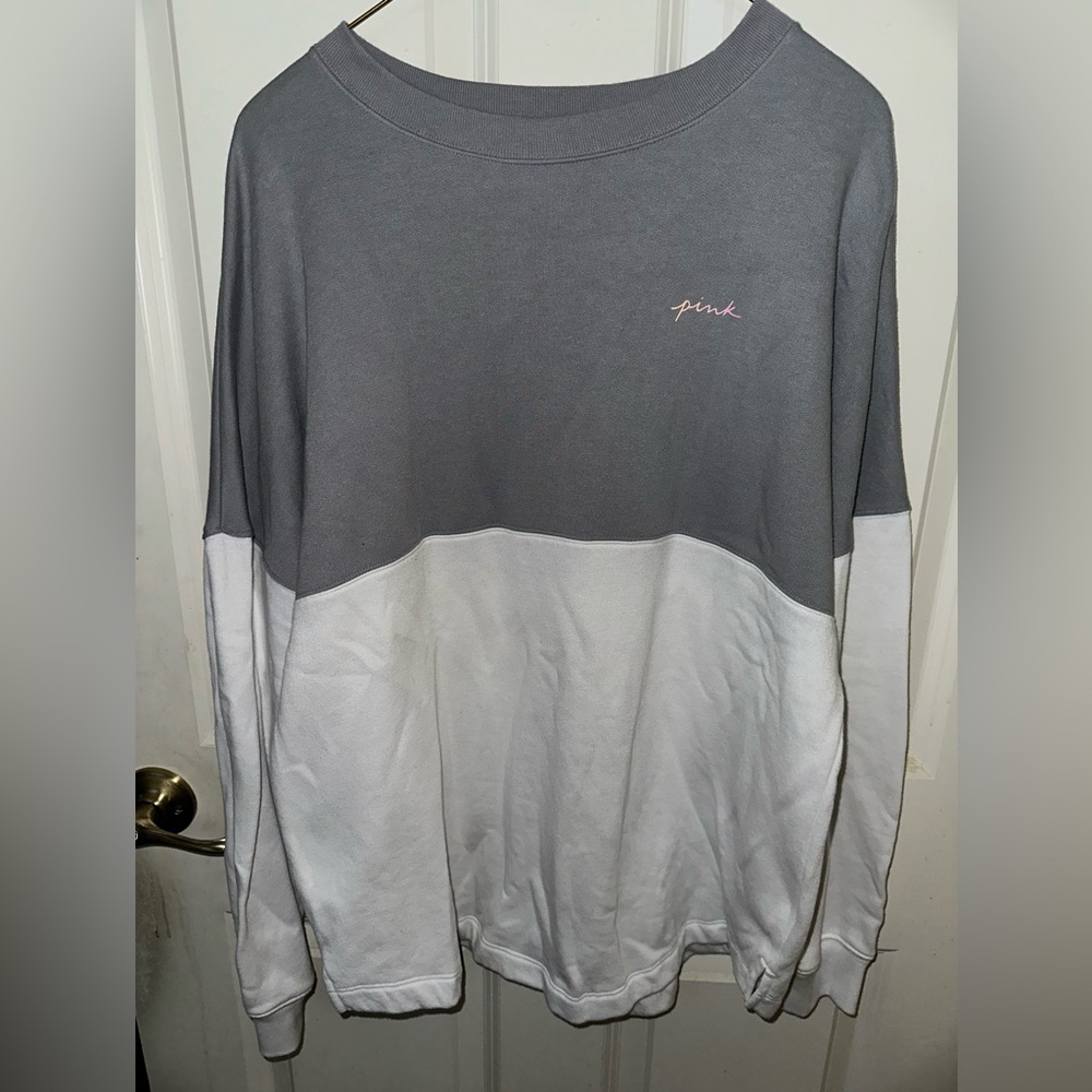 PINK Gray and White Sweatshirt